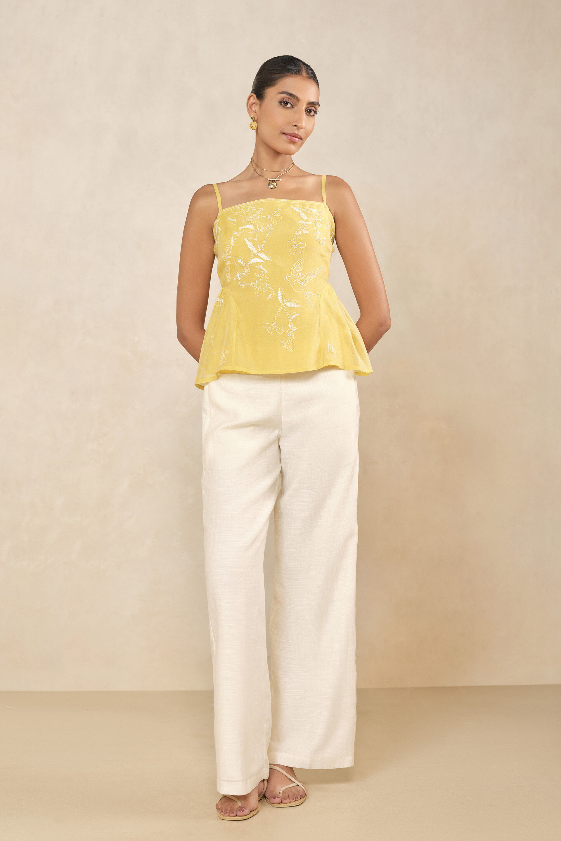 Haiku Hand-embroidered Kantha Mul Top -  Yellow